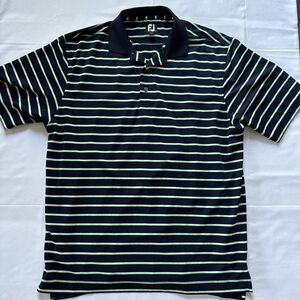 Footjoy FJ Polo Shirt Mens Large Blue Green White Stripe Short Sleeve Athletic